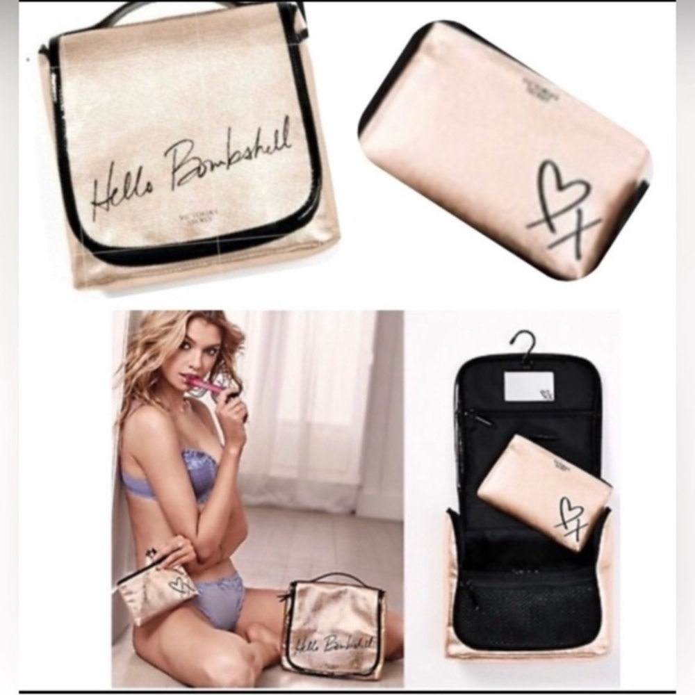 Victoria's Secret Hello Bombshell Travel Makeup Cosmetic Bag Tote NEW Rose Gold